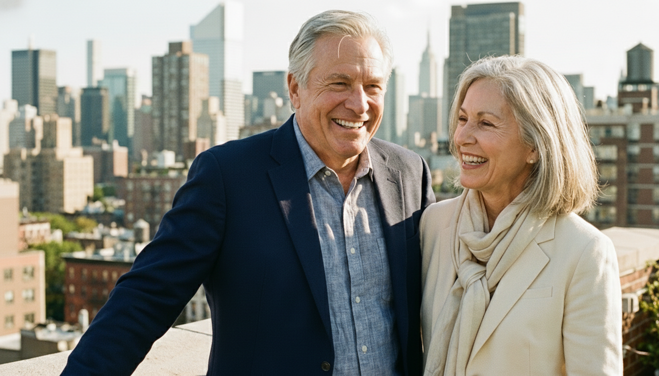 Happy senior couple smiling, representing dental health